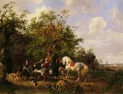 Wouterus Verschuur Compagny with horses and dogs at an inn oil on canvas